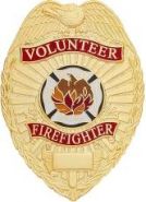 VOLUNTEER FIREFIGHTER BADGE WITH MALTESE CENTER SEAL.